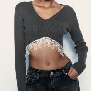 Zara RHINESTONE SOFT CROP TOP